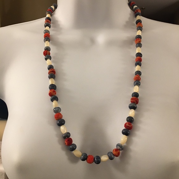 Vintage Jewelry - Navajo blue coral, red sponge & MOP necklace